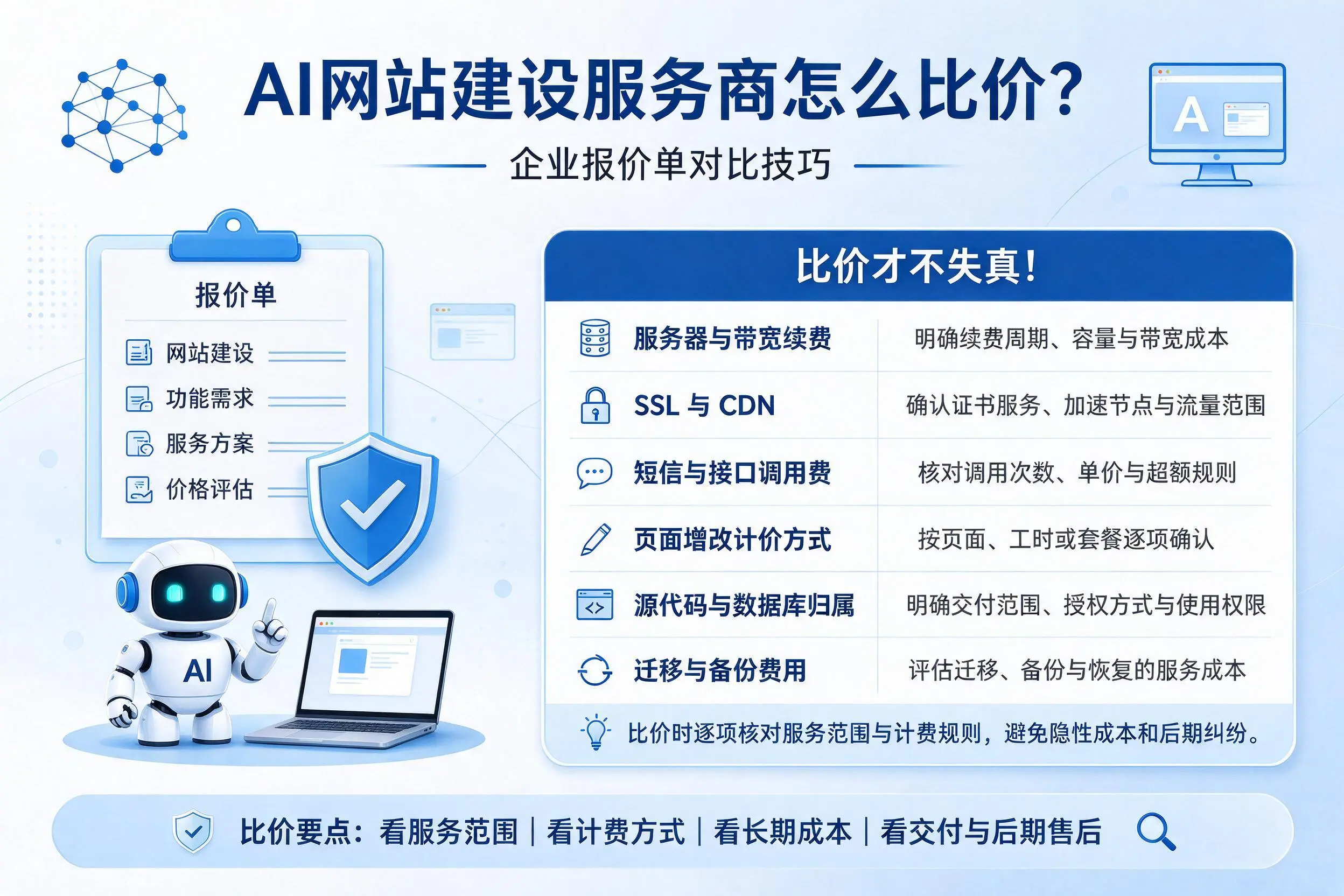 AI网站建设服务商怎么比价?鄂州企业报价单对比技巧