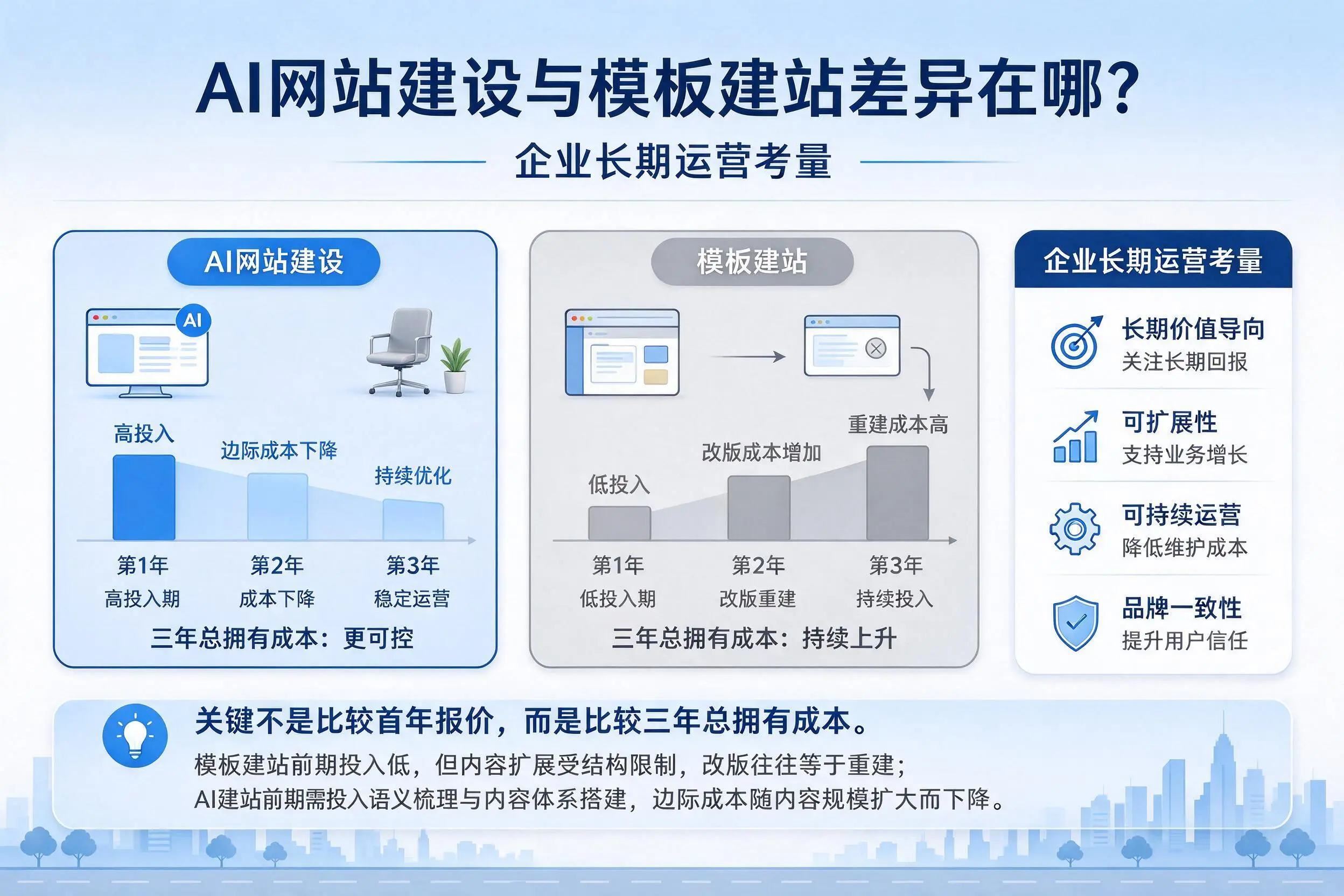 AI网站建设与模板建站差异在哪？鄂州企业长期运营考量